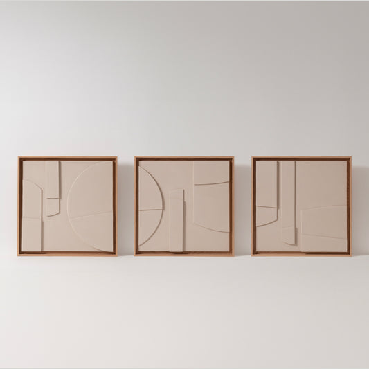 triptyque de tableaux en relief minimalistes et contemporains